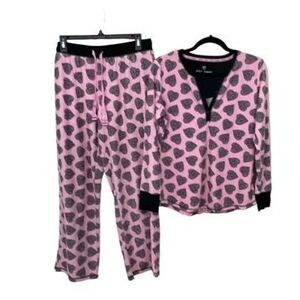 Betsey Johnson Women's Pink & Black Heart Thermal Pajama Set Size Medium